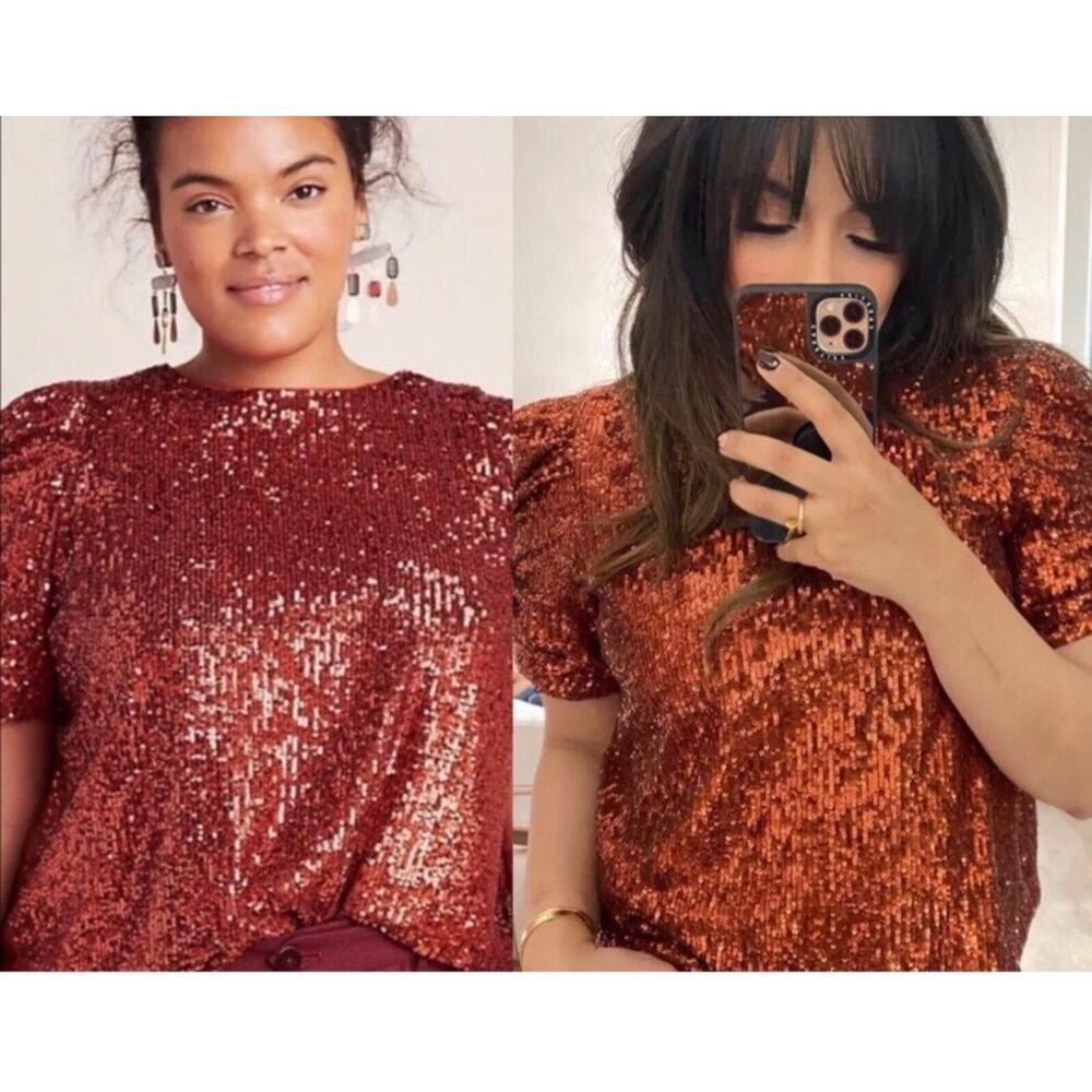 Torrid Blouse Top Sequin Ruched Short Sleeve Bronze Size 5